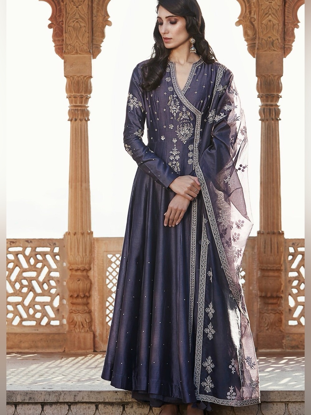 Matsya Mauve Chanderi Silk Round Anarkali Dress - Picture 7 of 10